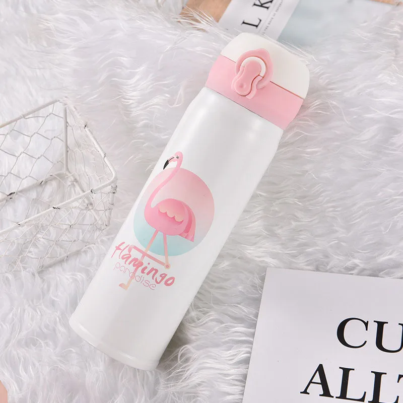2019 NEW Bpa-free 500ML Stainless steel Portable Flamingo sports baby children vacuum Flasks water bottle Flamingo thermos cup