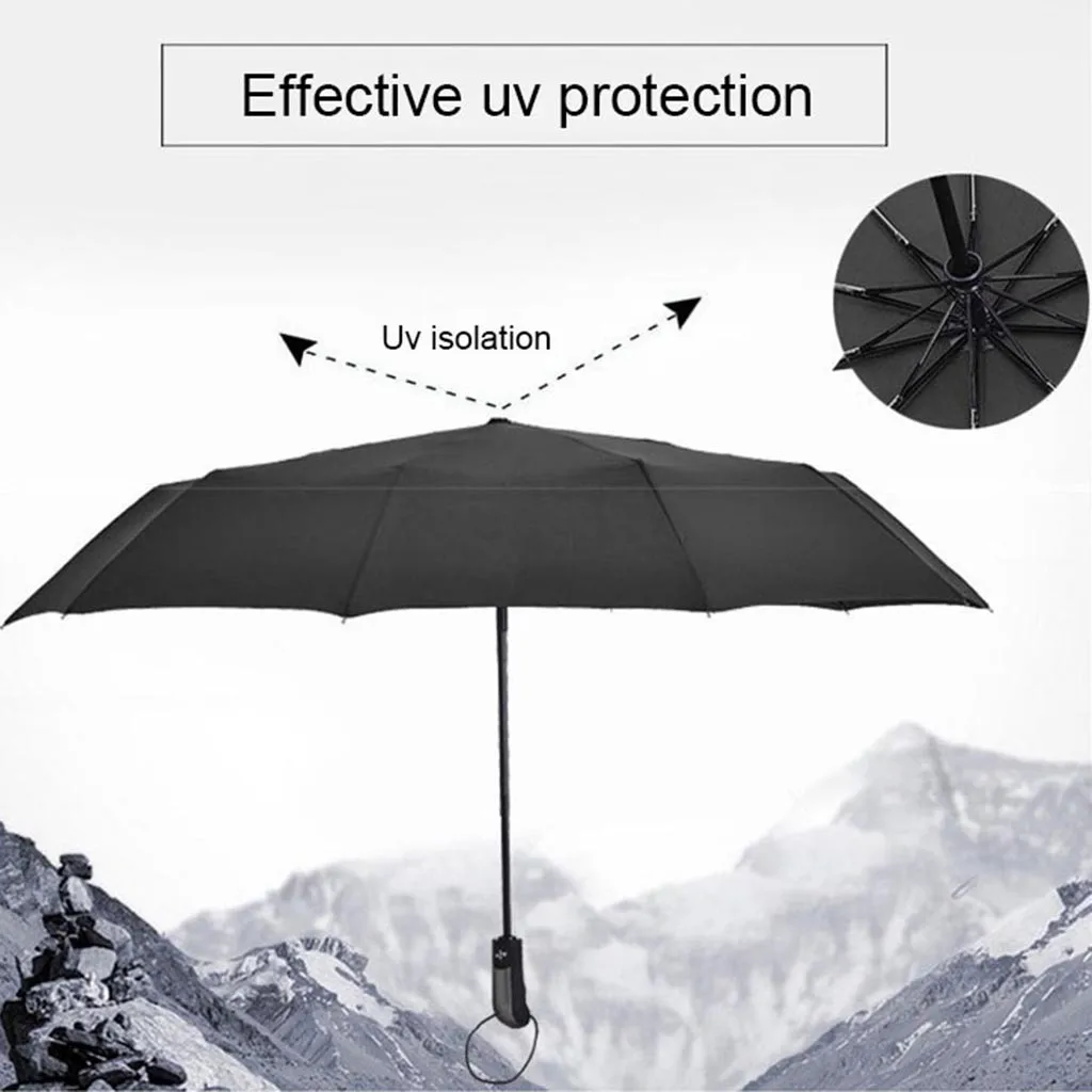 Ветрозащитный складной автоматический зонт от дождя для женщин, роскошные большие ветрозащитные зонты от дождя для мужчин с черным покрытием