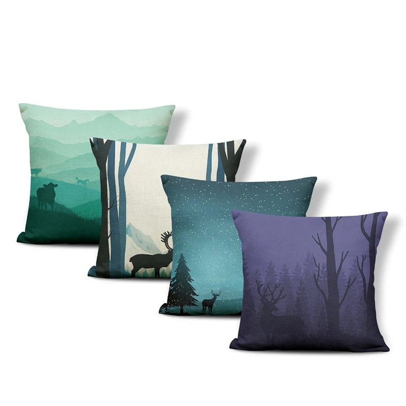 

Relaxed Landscape Decoration Cushion Set Forest Deer House Smoke Snow Living Room Sofa Pillow Pillow Cattle Linen Pillowcase