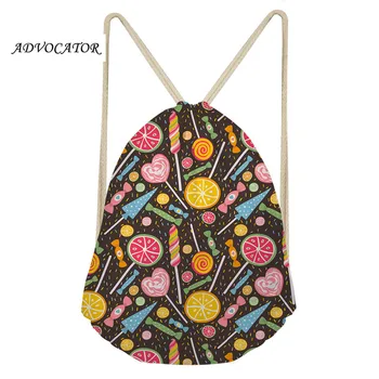 

Drawstring Bags Cartoon Candy Ice Cream Pattern Polyester Sport Shoes Bag Backpack Eco-friendly Beach Bag Bolsa De Deporte
