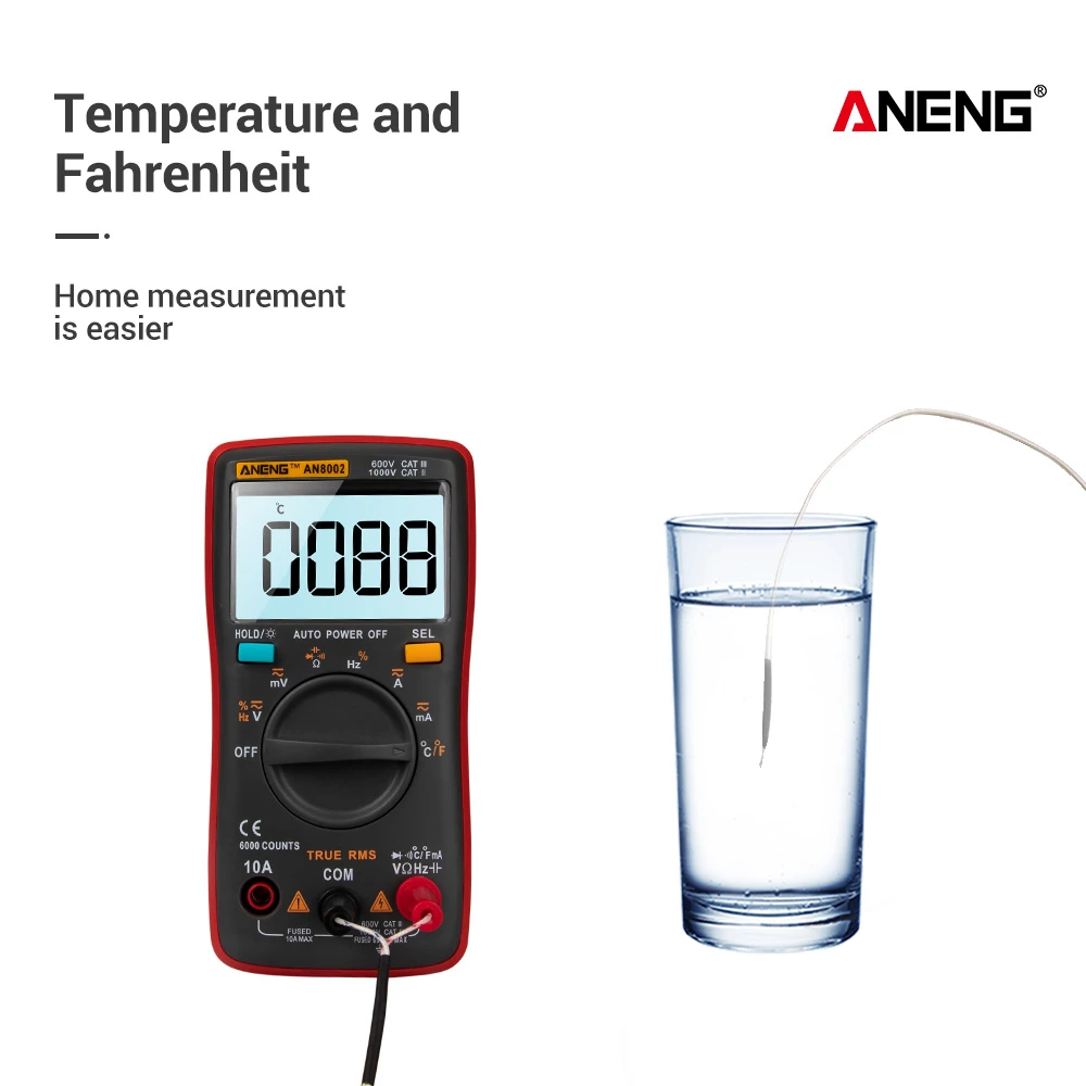 ANENG AN8002 Digital Multimeter 6000 counts Backlight AC/DC Ammeter Voltmeter Ohm Alligator clip jumper wire test lead
