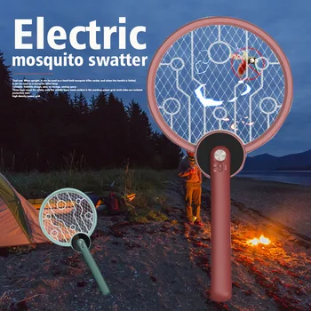 

2 In 1 Summer Cordless Electric Mosquito Swatter Bug Zapper Outdoor Camping Foldable Portable Home Bedroom Killer Lamp Silent