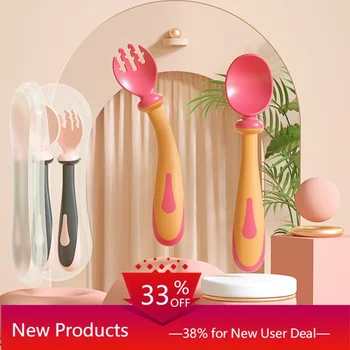 

Baby Slience Bendable Dinnerware Sets Toddler Feeding Training Scoop Self-Feeding Learning Tableware Infant Children's Tableware
