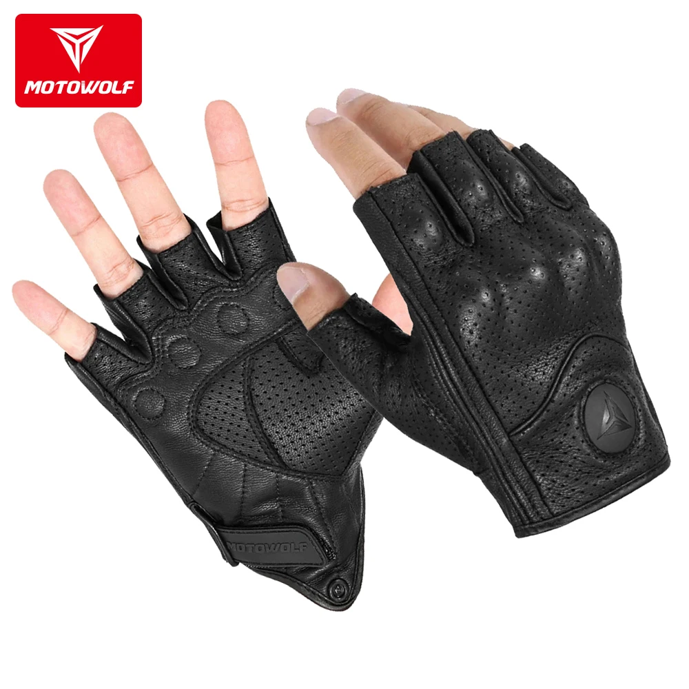 

Summer Motorcycle Fingerless Gloves Accessories Goatskin Leather Half Finger Gloves Motocross Gant Moto Guantes Moto Verano