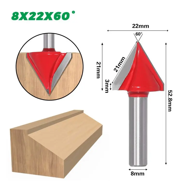 8mm Shank V Groove 3D Router Bit CNC Solid Carbide 60 90 Degree Woodworking Tool