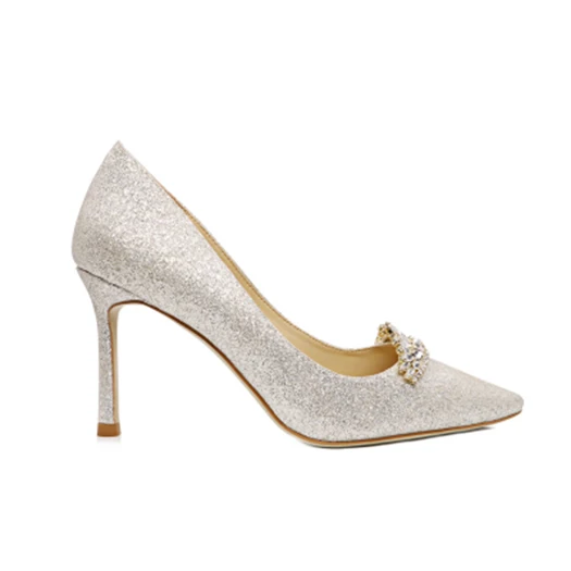 Beige 8.5cm Стразы со стразами на каблуке-шпильке женские блестящие туфли на высоких каблуках, острый носок 3 дюймов с украшением в виде кристаллов женские туфли-лодочки серебристого цвета со стразами свадебные туфли Размер 4 34 - Цвет: Beige 8.5cm