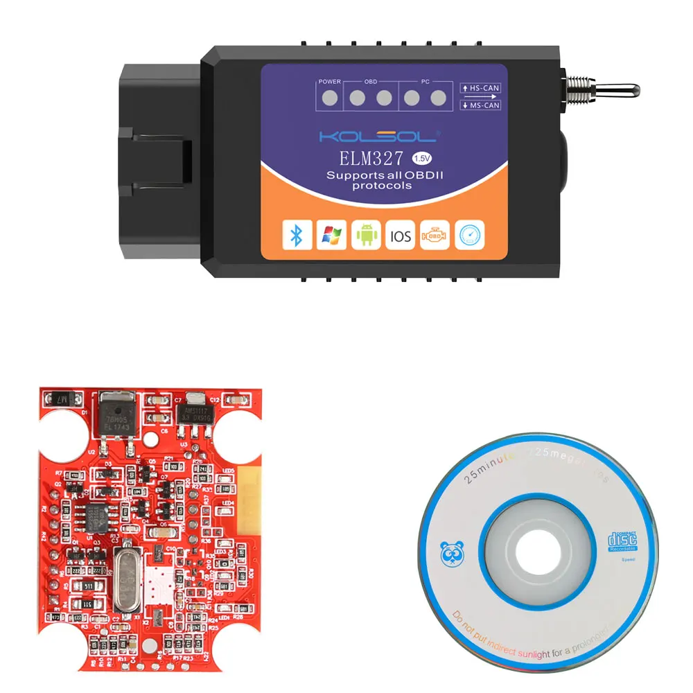 KOLSOL ELM327 Bluetooth OBD2 сканер V1.5 ELM327 с переключателем, модифицированным для Ford CH340+ 25K80 чип HS-CAN/MS-CAN