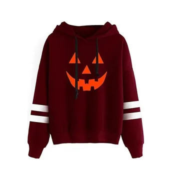 

Autumn and Winter 2019 Halloween Pumpkin Printing and Plush Hooded Women White Grey Black Burgundy Womens Clothing