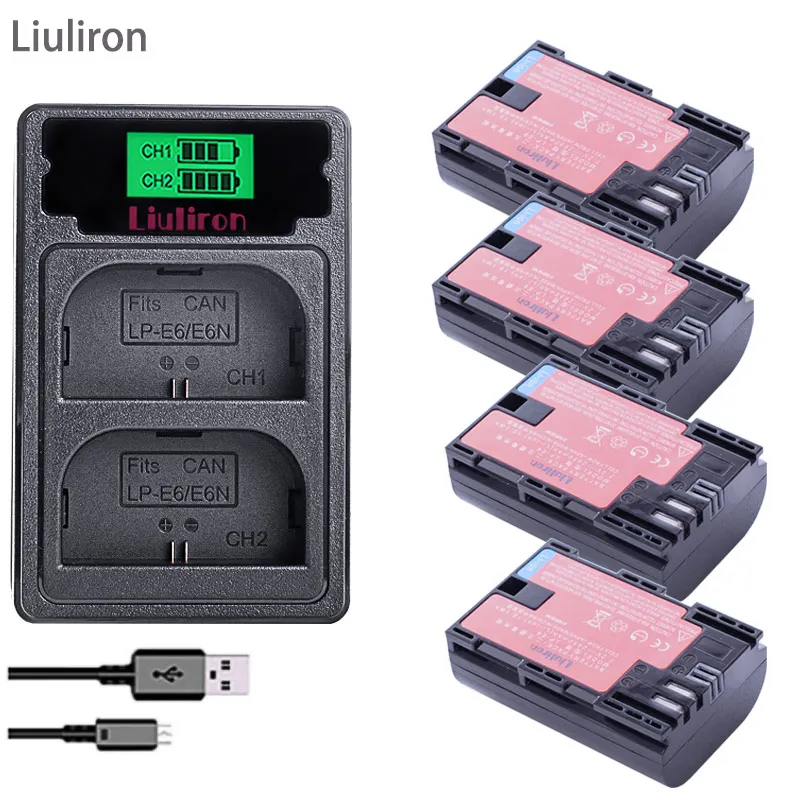 charger and 4battery Горячая Распродажа LP E6 LPE6 LP-E6 E6N Батарея для цифровой однообъективной зеркальной камеры Canon EOS 5DS R 5D Mark II 5D Mark III 6D 7D 80D EOS 5DS R - Цвет: charger and 4battery