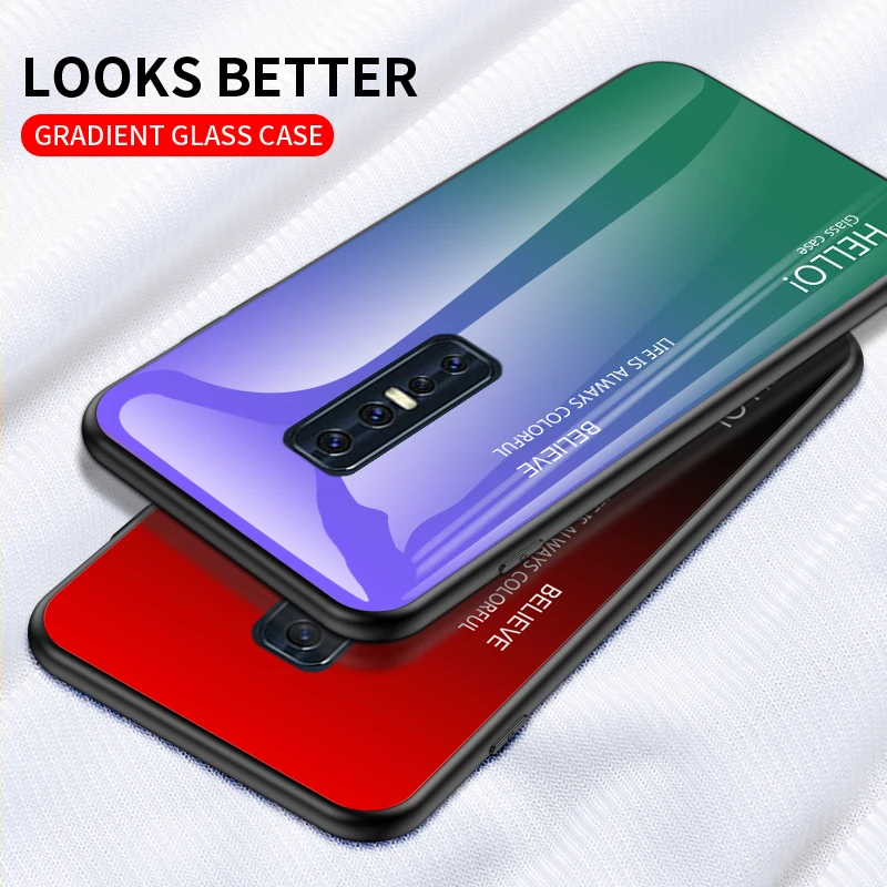 ДЛЯ Vivo V17 Pro чехол Роскошный градиентный закаленное стекло Жесткий Полный задний