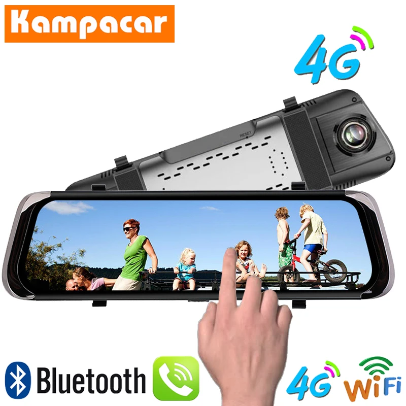 Kampacar 10 Inch Android Smart Rearview Mirror Camera Dvr Car 4G GPS Navigation Dvrs With Rear View Camera Two Lens Dual Dashcam