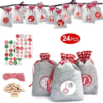 

24 Decorative Small Cloth Bags Hanging Advent Calendar Christmas Cotton Linen Bag Set Christmas Gift Bag Dropshipping 2020