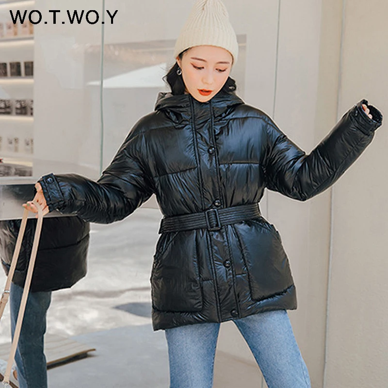 WOTWOY, зимние, черные, серые, новинка, куртки, женские, повседневные, на молнии, на кнопках, теплые, с капюшоном, женские пальто, толстая, модная женская одежда - Цвет: C19257Black