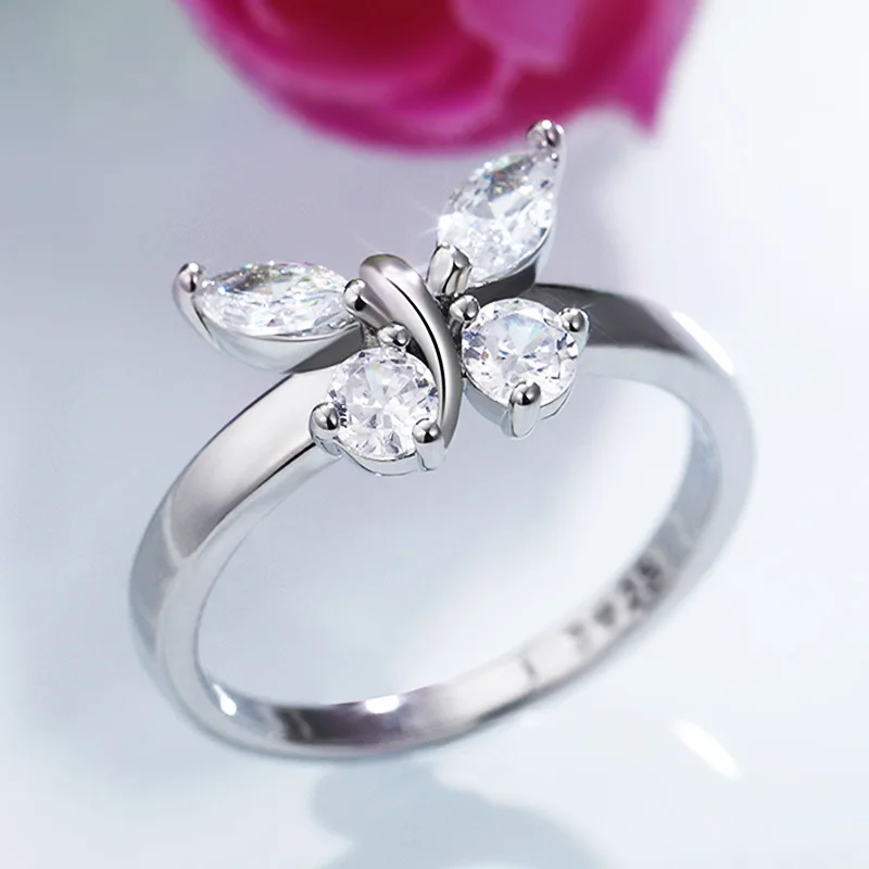 925 Sterling Silver Cubic Zirconia Butterfly Rings For Women Girls Engagement Wedding Party Punk Jewelry Gift Jlfjla silver ring wedding rings silver rings enamel butterfly ring