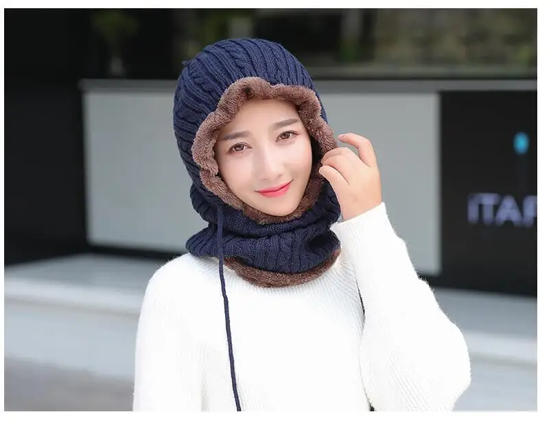 Seioum Woman Skullies Beanies Riding Windproof Mask Ear Protect Balaclava Winter Hats For Women Thick Warm Knitted Cap