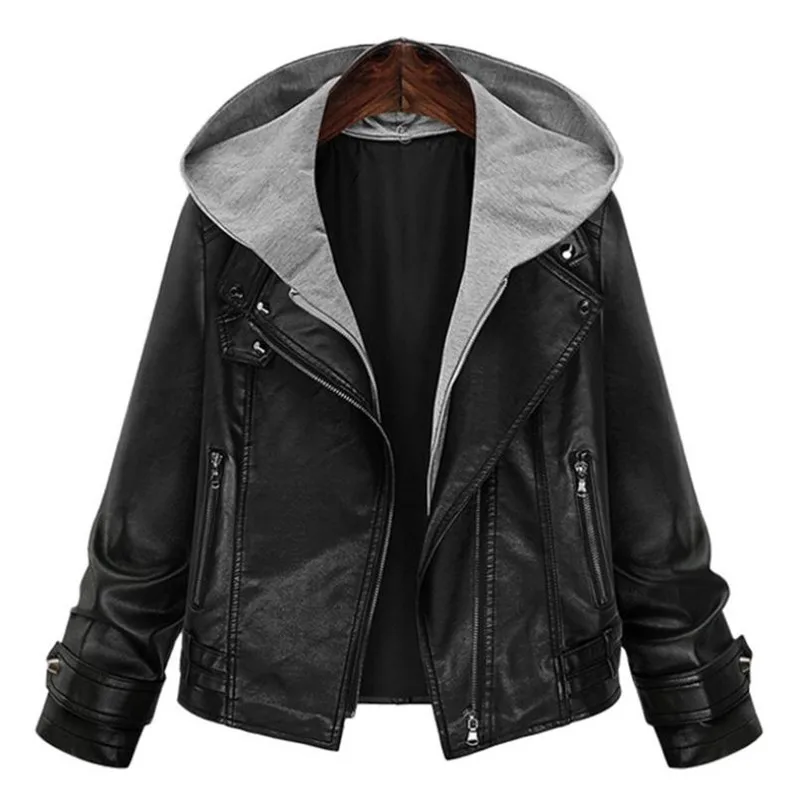 leather jacket with hoodie women's