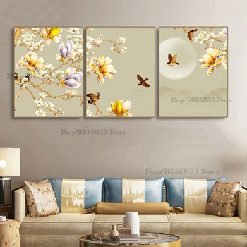 

Full Square,Round 5D DIY Diamond Painting Magnolia Flower Birds Painting Calligraphy Diamond Embroidery Cross Stitch 3PCS GG1796