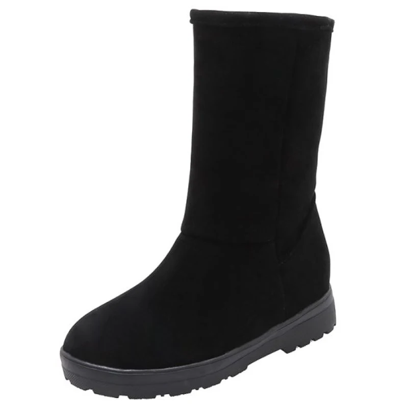 SJJH Women Flat Snow Boots with Round Toe Slip-on Plush Winter Mid-Calf Boots Fashion Casual Shoes Large Size E272