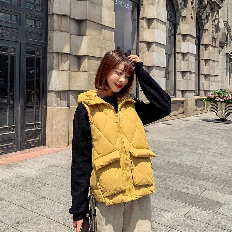 

MYDC 2019 Winter Women Newest Solid Vest for Ladies Sleeveless Pockets Coat Student Keep Warm Jacket