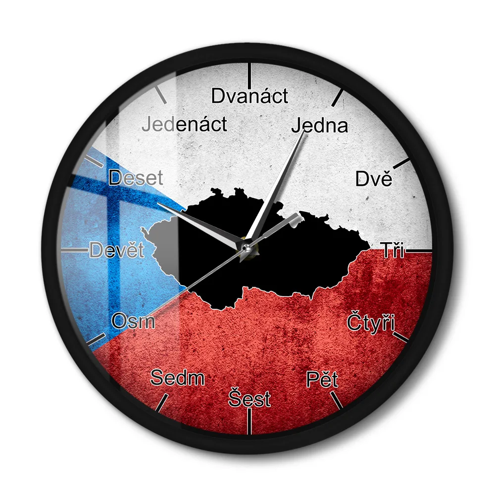 Czech Republic Map & Flag Silent Wall Clock With LED Night Light