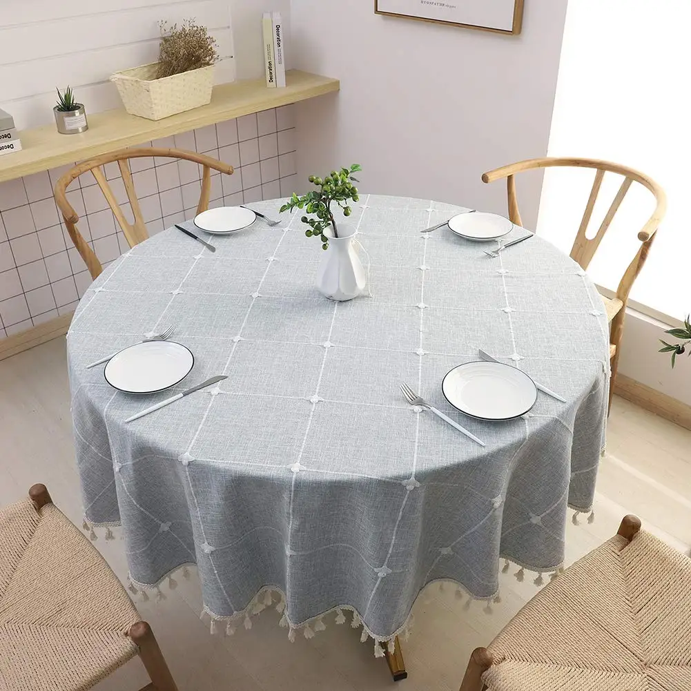  Round Tablecloth Cotton Linen Tassel Table Cover for Kitchen Dinner Table Decorative Jacquard Table