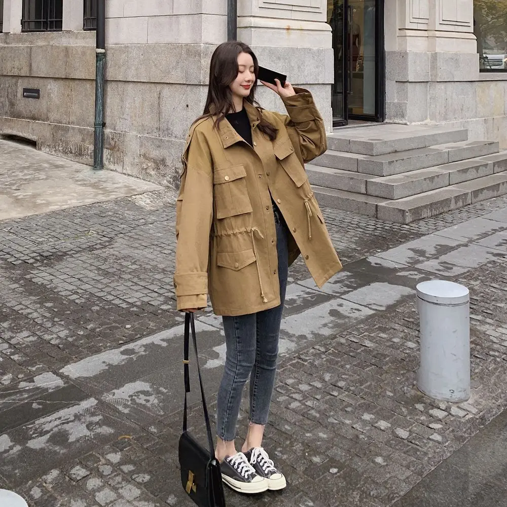 

Photo Shoot CHIC-Style Waist Hugging Mid-length Workwear Trench Coat 2020 Spring New Style WOMEN'S Dress Retro Laziness-Style Co