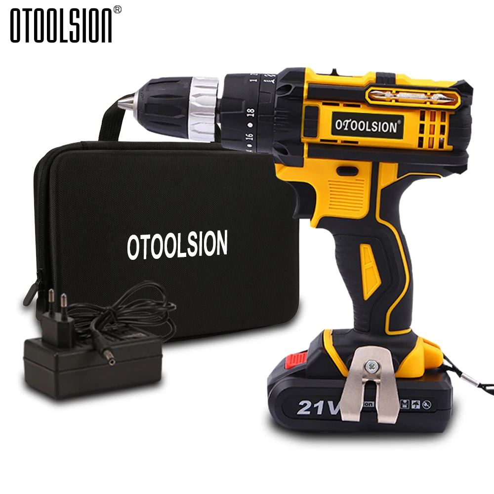 Variable Speed 21V Impact Electric Drill Impact Screwdriver Drill Impact Hammer Cordless Drill Wireless Tool Multi-function Bag (1)