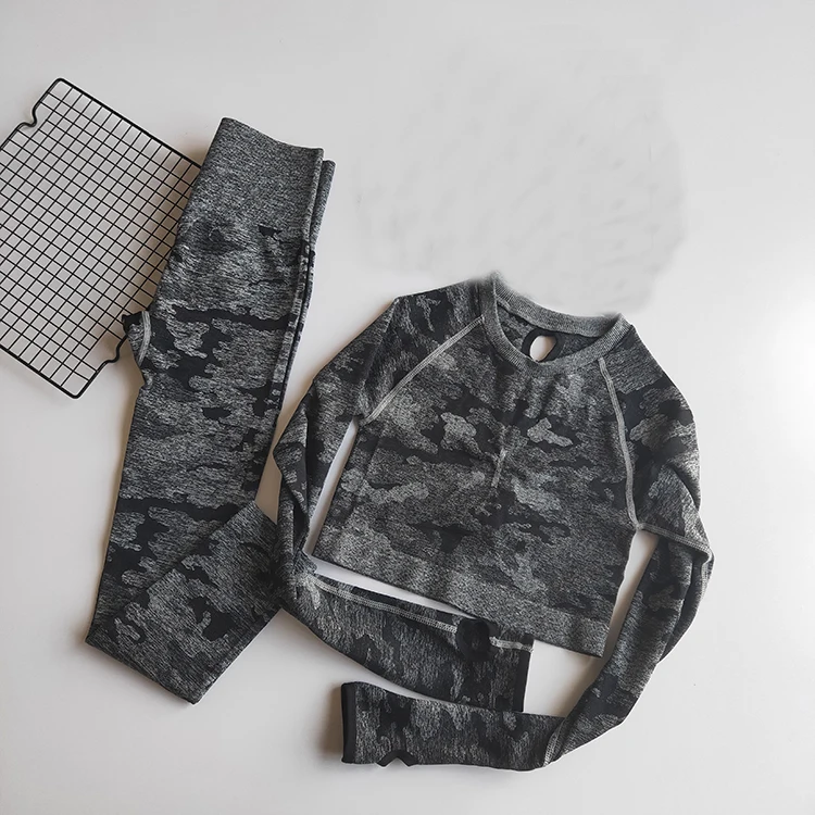 YS03 black top set Комплект из 2 предметов, камуфляжный, камуфляжный, для йоги, спортивная одежда для женщин, для спортзала, фитнеса, одежда для занятий йогой, леггинсы+ спортивный бюстгальтер, спортивный костюм для спортзала, Femme - Цвет: YS03 black top set
