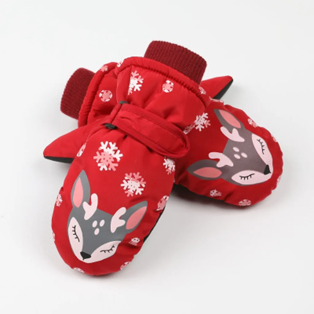 Детские варежки для мальчиков и девочек, зимние теплые водонепроницаемые ветрозащитные толстые лыжные перчатки с рисунком#1