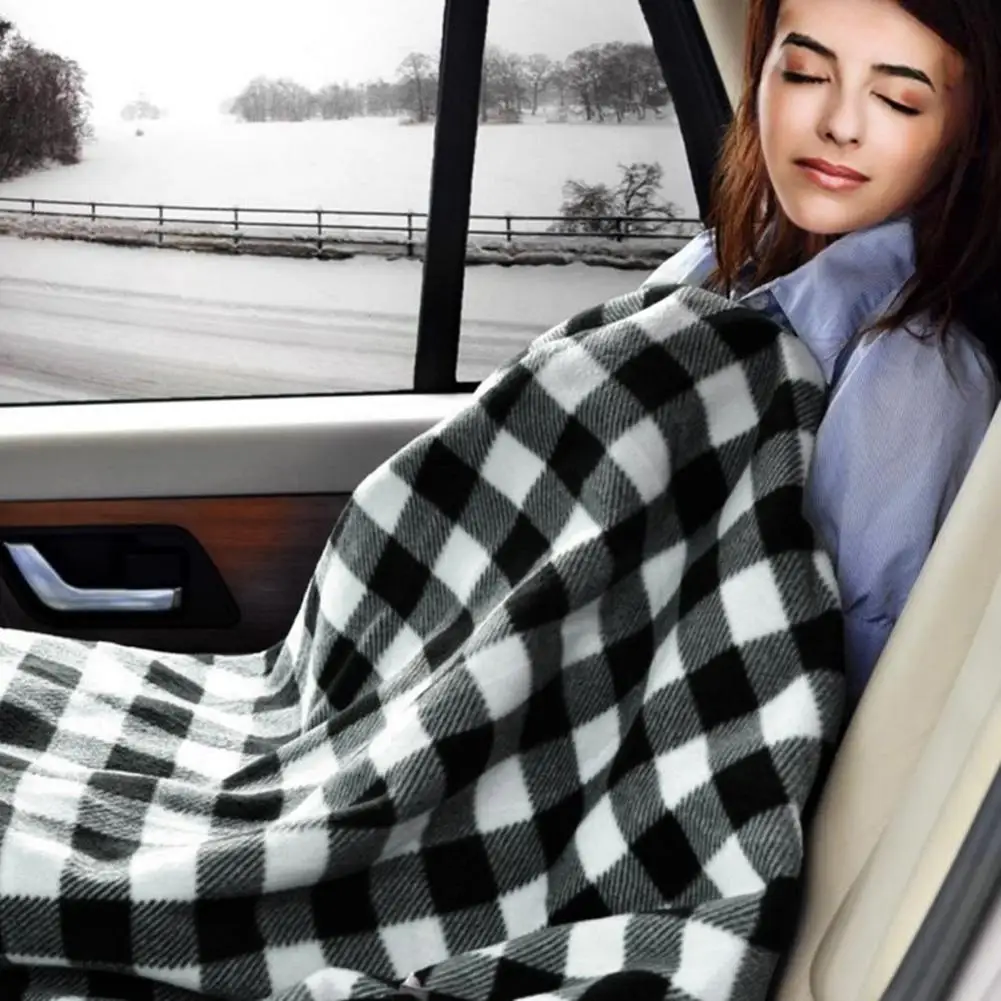 12V Car Truck Heated Blanket Electric Fleece Lattice Travel Heating Blanket Auto Electrical For Car Constant Temperature