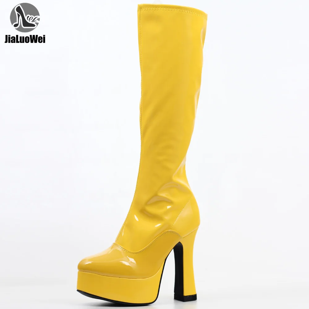

JIALUOWEI New Fashion Women FUNTASMA 4" Chunky Heel Platform GOGO Boot Knee High Boot sexy Leather Shoes Western Style