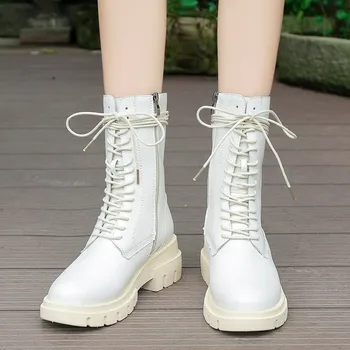 

Short Off-white Boots Women 2020 New Winter Women's Boots Thick Heel Mid-tube British Motorcycle Handsome Martin Boots