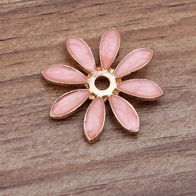 10pcs Metal Enamel Flower Beads Caps Blue Green Pink Filigree Flower Base Charms Pendants for Jewelry Making Components DIY Style E - Pink