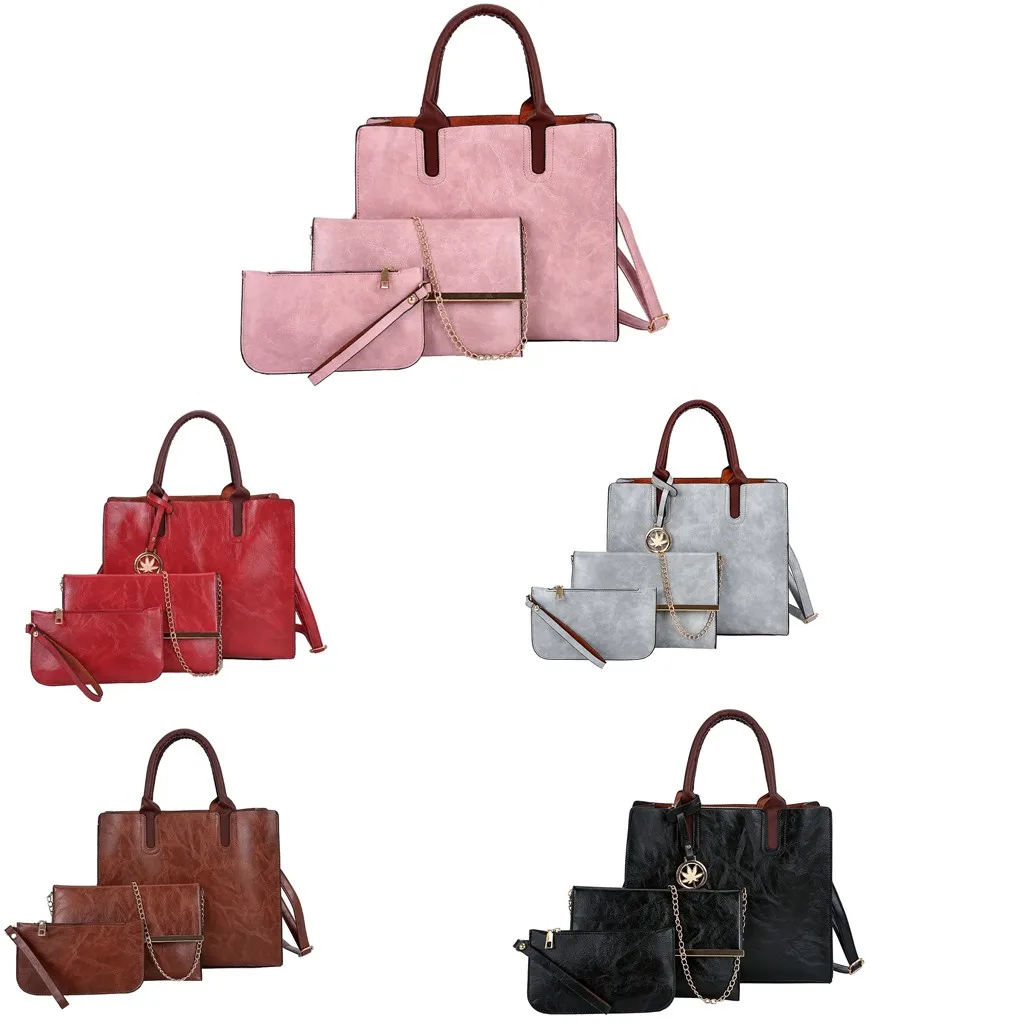 Женская сумка для улицы, одноцветная, из трех частей, модная кожаная сумка-почтальон, кошелек, сумочка,, bolsas feminina bolso