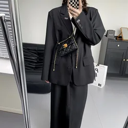 2021 outono nova moda versão coreana sem colete cor sólida terno gola jaqueta feminina volta fivela split casual