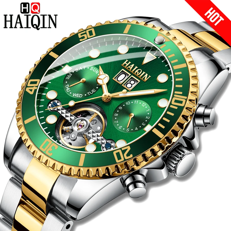 

HAIQIN HOT Brand Men Watch Mechanical Business Watch steel Waterproof Male Wrist watch Tourbillon Reloj mecanico de los hombres