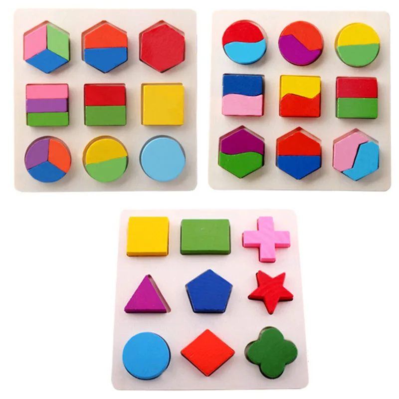 Lot of 3 Wooden Shape Puzzles Geometry Educational Math Montessori Toy USA 