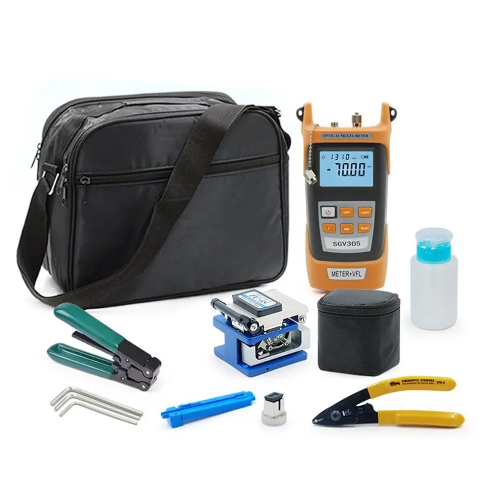 Fiber Optic FTTH Tool Kit With Fiber Cleaver Stripping Pliers Miller's Pliers 5km Red Light Laser Optical Power Meter