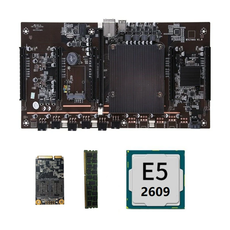 X79 H61 BTC Miner Motherboard 5X PCIE Support 3060 3070 3080 Graphics Card with E5 2609 CPU RECC 8G DDR3 Memory 120G SSD most powerful motherboard