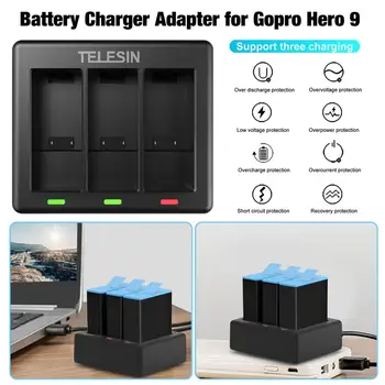

New High Quality 5V 2A 3 Port Protective Battery Charger Safe Type-C Charging Adapter For Gopro Hero 9 Camera Accesorios