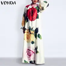 

Loose Baggy Dress 2022 VONDA Women Spring O Neck Long Sleeve Vintage Printed Party Dress Summer Ladies Beach Sundress Vestidos