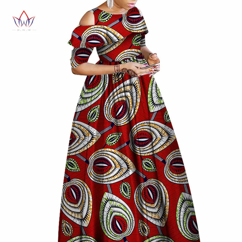 Лето Осень африканские платья для женщин Анкара одежда оборками воротник батик воск принт Половина рукава Макси платье WY1864 - Цвет: 9