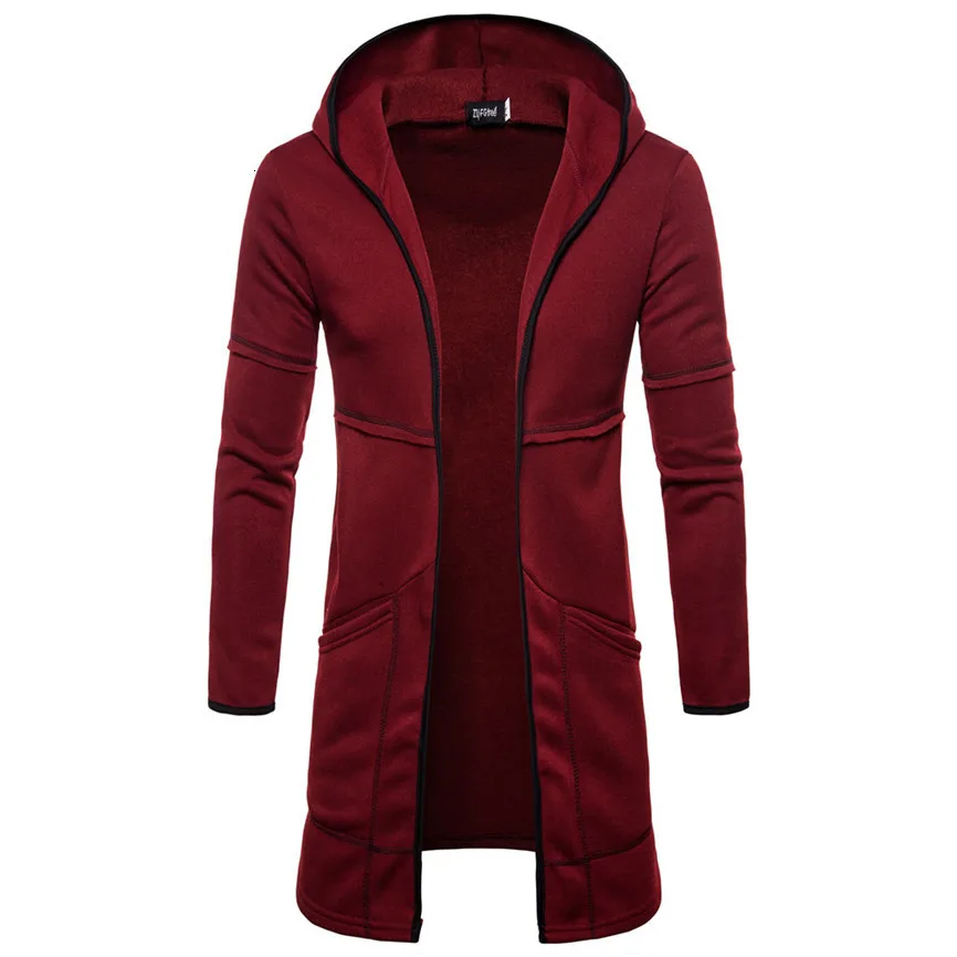 Wine Red Мужская куртка с капюшоном Спортивная модная мужская с капюшоном однотонный Тренч Куртка Кардиган с длинным рукавом Верхняя одежда Блузка манто# FF - Цвет: Wine Red