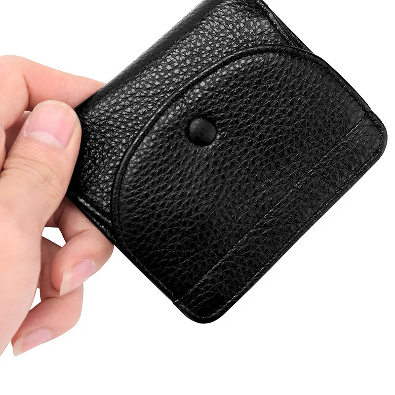 

High Quality Mini Hot-selling Coin Purse First Layer Cowhide Lychee Pattern Solid Color Buckle Small Purse Leather Wallet