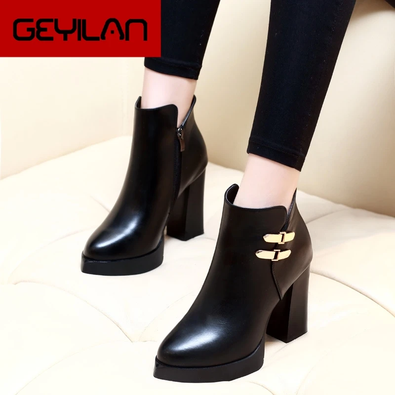 

Women Soft Genuine Leather Shoes Woman Sexy Pointed Toe High Heeled Winter Autumn Ankle Boots Retro Buckle Martin Boots CH-A0026