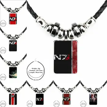 

EJ Glaze Mass Effect N7 Black Leather Bead Pendant Vintage Glass Pendant Necklace Women Necklace Jewelry For Women Girl Gift