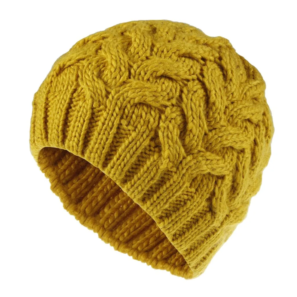 Yellow Новая Кепка для женщин и девочек, сохраняющая тепло, Зимняя Повседневная вязаная шерстяная шапочка, шапка для катания на лыжах, Женская шляпка# pingyou - Цвет: Yellow