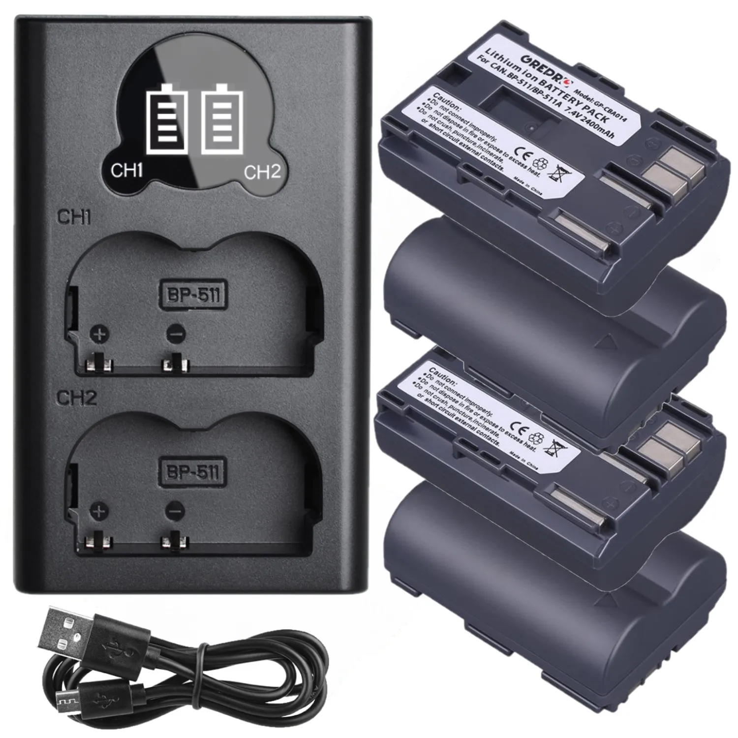 Lp-e17 Canon Battery 2-Pack BP-511 Batteries USB Charger