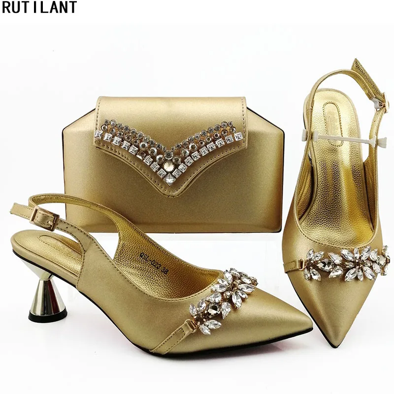 

Fashion Ladies Italian Shoes and Bag Set Decorated with Rhinestone for Party Italian In Women High Quality African Wedding Shoes