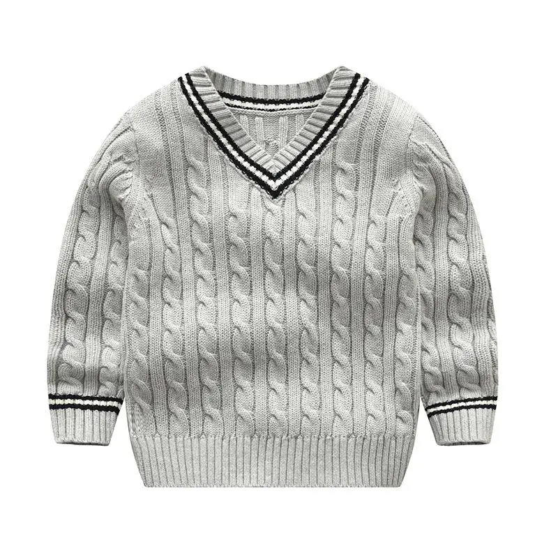 Зимний Повседневный Детский свитер для маленьких мальчиков, однотонный вязаный пуловер, свитер с v-образным вырезом, детские свитера и топы для мальчиков - Цвет: Gray